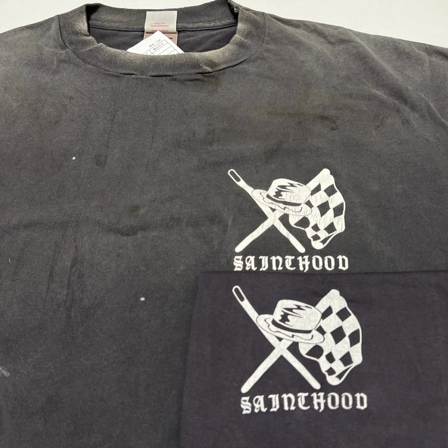 Printing proofing SAINT Mxxxxxx × NEIGHBORHOOD STHD . LS TEE SPEED KILLS/BLK Skull Helmet Long Sleeves Washed Black S-XL Cylindrical Cloth Ready-made Assute Dyeing Heavy Washing Water Fading Handmade Splashed Ink Holes Simulate Natural Fading and Old Effects Correct Version Customized NBHD Co-branded Accessories Top Purchasing Level